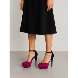 Qupid Fuchsia Black Suede Platform Heels Ankle Strap Stiletto Pumps Size 8